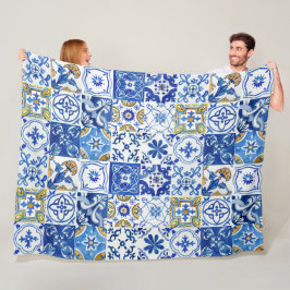 Mittelmeer Blau, Weiß und Gelb Blumenmuster Fleecedecke