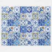 Mittelmeer Blau, Weiß und Gelb Blumenmuster Fleecedecke (Vorderseite (Horizontal))