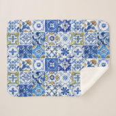 Mittelmeer Blau, Weiß und Gelb Blumenmuster Sherpadecke (Vorderseite (Horizontal))