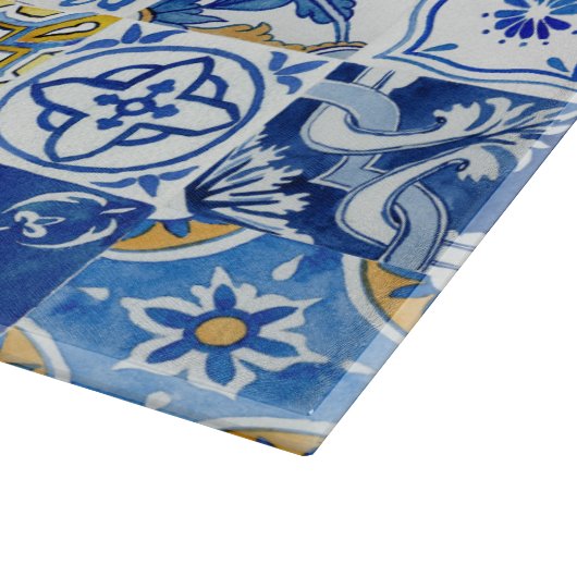 Mittelmeer Blau, Weiß und Gelb Sommermuster Schneidebrett (Ecke)