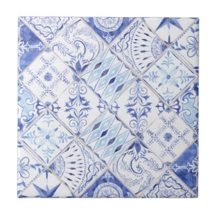 Mittelmeer Blau Weiße Blumen Vintage Küche Fliese