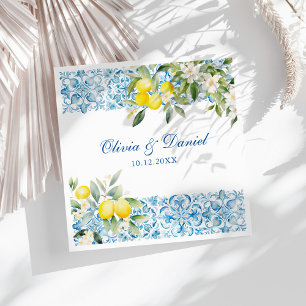 Mittelmeer Blaue Fliese & Zitronen Hochzeitsservie Serviette
