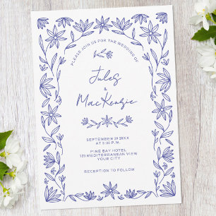 Mittelmeer Blaue Wildblume QR-Code Hochzeit Einladung