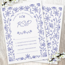 Mittelmeer Blaue Wildblumen Hochzeit RSVP Karte