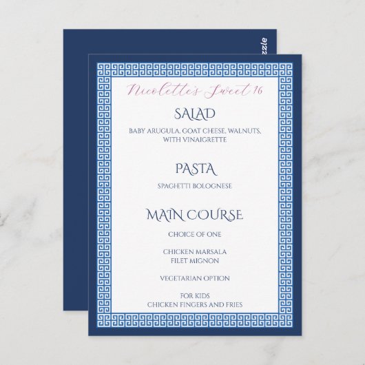 Mittelmeer Blue Griry Key Wedday Menü Postkarte (Vorne/Hinten)