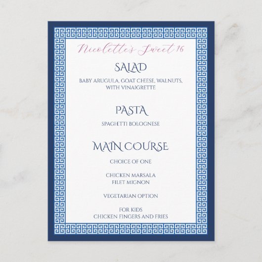 Mittelmeer Blue Griry Key Wedday Menü Postkarte (Vorderseite)