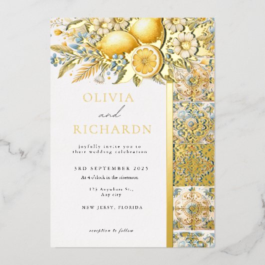 Mittelmeer Blume Italienisch Positano Lemon Folieneinladung (Vorderseite)