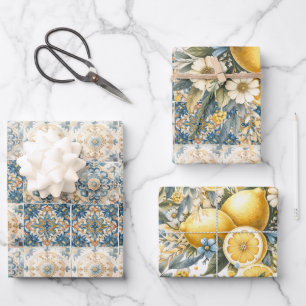 Mittelmeer Blume Italienisch Positano Lemon Geschenkpapier Set