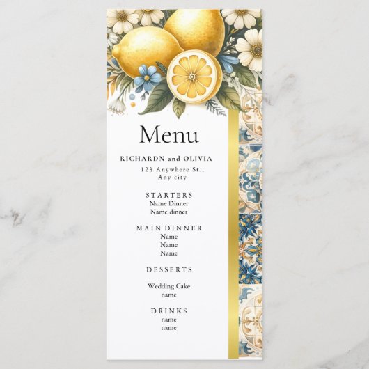 Mittelmeer Blume Italienisch Positano Lemon Menükarte (Vorderseite)
