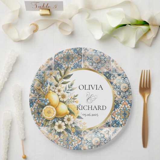 Mittelmeer Blume Italienisch Positano Lemon Pappteller (Hochzeit)