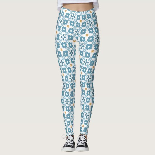 Mittelmeer-Blumenfliese Leggings (Vorderseite)