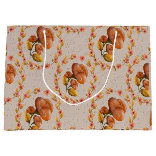 Mittelmeer-Blumenkranzmuster warm orange f Große Geschenktüte (Vorderseite)