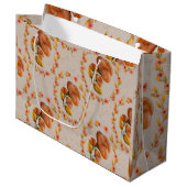 Mittelmeer-Blumenkranzmuster warm orange f Große Geschenktüte (Vorderseite Schrägansicht)