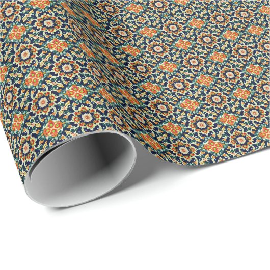 Mittelmeer-Blumenmuster Geschenkpapier (Rolleneckpunkt)