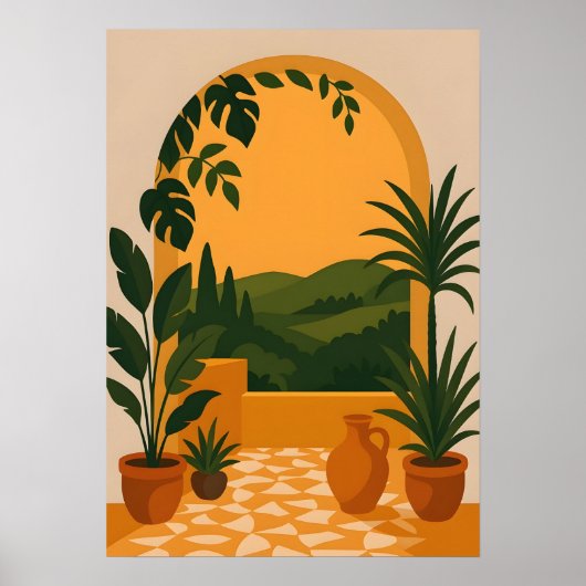 Mittelmeer-Bogen-Gartenblick-Wandkunst Poster (Vorne)