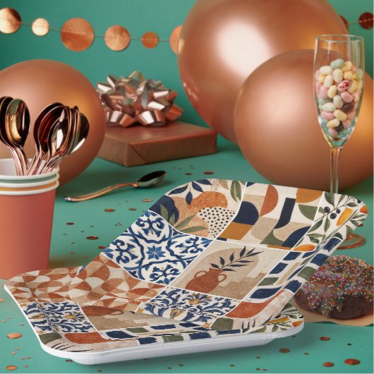Mittelmeer Boho-Fliesenmuster Pappteller (Multi)