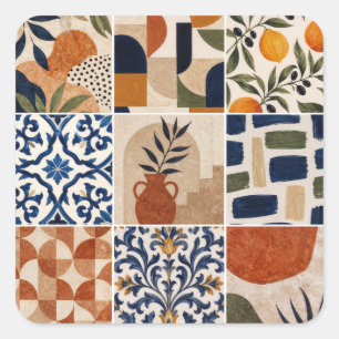 Mittelmeer Boho-Fliesenmuster Quadratischer Aufkleber