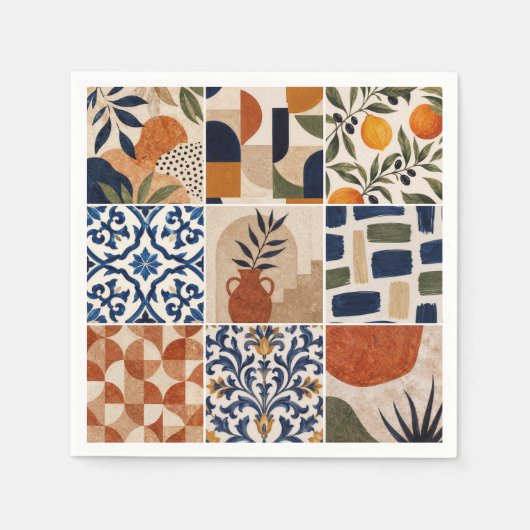 Mittelmeer Boho-Fliesenmuster Serviette (Vorderseite)