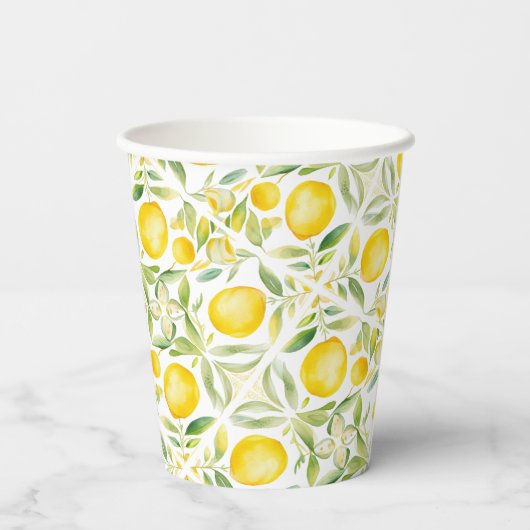 Mittelmeer Citrus Lemon Tiles Pappbecher (Rückseite)