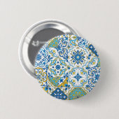 Mittelmeer-Farbtöne/ Azulejo-Fliesen Button (Vorne & Hinten)
