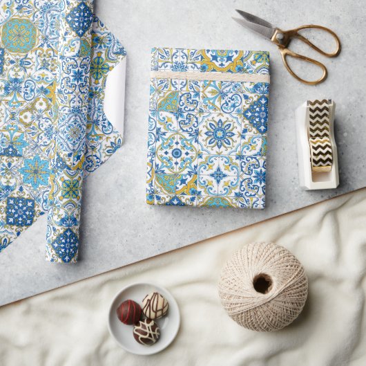 Mittelmeer-Farbtöne/ Azulejo-Fliesen Geschenkpapier (Basteln)