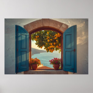 Mittelmeer-Fensterblickrahmen Küste Zitrone Balkon Poster