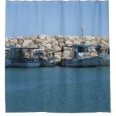 Mittelmeer-Fischerboote in Blaumeer-Design Duschvorhang (Vorderseite)