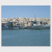 Mittelmeer-Fischerboote in Blaumeer-Design Geschenkpapier (Flach)