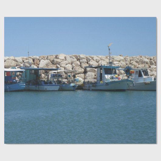 Mittelmeer-Fischerboote in Blaumeer-Design Geschenkpapier (Flach)