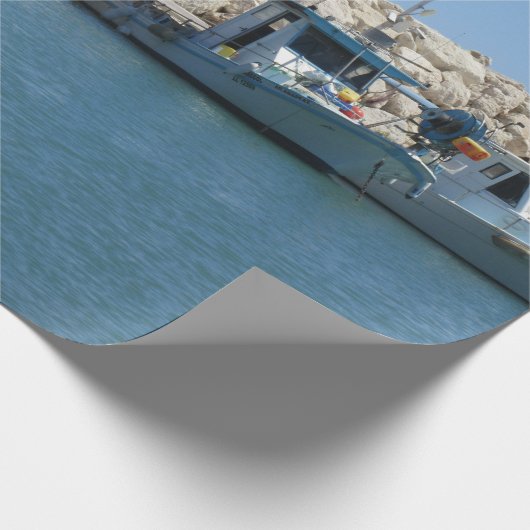 Mittelmeer-Fischerboote in Blaumeer-Design Geschenkpapier (Ecke)