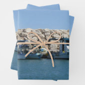 Mittelmeer-Fischerboote in Blaumeer-Design Geschenkpapier Set (Beispiel)