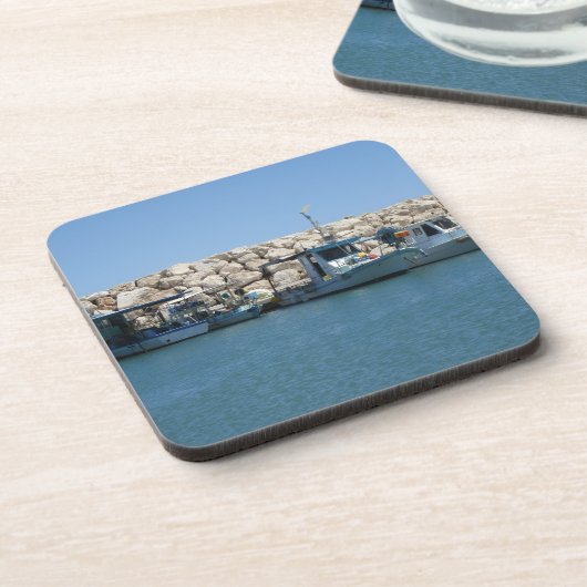 Mittelmeer-Fischerboote in Blaumeer-Design Getränkeuntersetzer (Linke Seite)