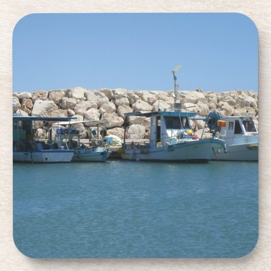 Mittelmeer-Fischerboote in Blaumeer-Design Getränkeuntersetzer (Vorderseite)