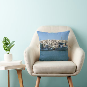 Mittelmeer-Fischerboote in Blaumeer-Design Kissen