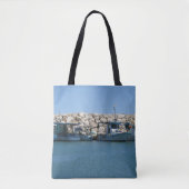 Mittelmeer-Fischerboote in Blaumeer-Design Tasche (Vorderseite)