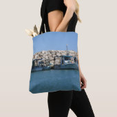 Mittelmeer-Fischerboote in Blaumeer-Design Tasche (Von Nahem)