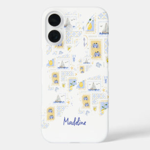 Mittelmeer-Fliese Zitrone Küsten-Monogramm Name iPhone 16 Hülle