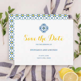 Mittelmeer-Fliesen-Aquarell-Limonien-Hochzeit Save The Date