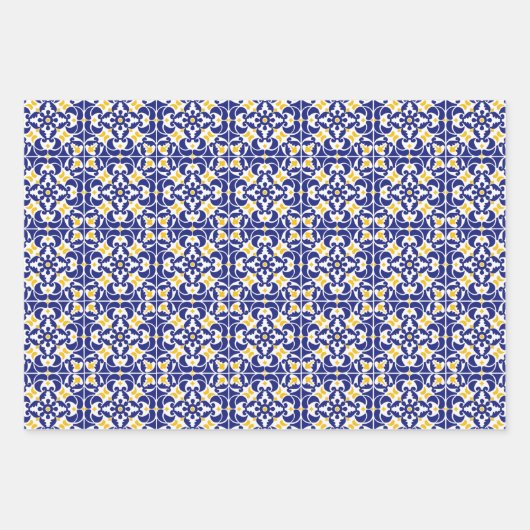 Mittelmeer Fliesen Blau-Gelb Muster Geschenkpapier Set (Vorderseite 2)