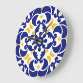 Mittelmeer Fliesen Blau-Gelb Muster Große Wanduhr (Winkel)