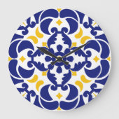 Mittelmeer Fliesen Blau-Gelb Muster Große Wanduhr (Vorderseite)