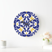 Mittelmeer Fliesen Blau-Gelb Muster Große Wanduhr (Zuhause)