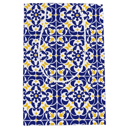 Mittelmeer Fliesen Blau-Gelb Muster Mittlere Geschenktüte (Vorderseite)