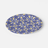 Mittelmeer Fliesen Blau-Gelb Muster Pappteller (Schrägansicht)