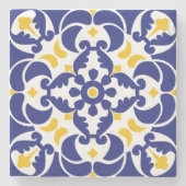 Mittelmeer Fliesen Blau-Gelb Muster Steinuntersetzer (Vorderseite)