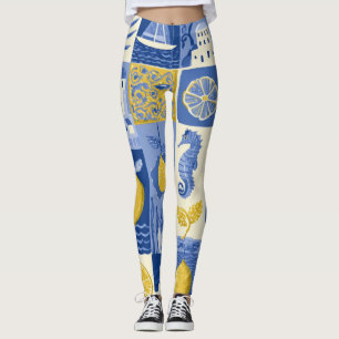 Mittelmeer-Fliesen-Limonen-Küstenmuster Leggings