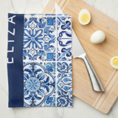 Mittelmeer-Fliesen, Portugal, Azulejo, Ihr Name Geschirrtuch (Viertel Falte)