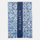 Mittelmeer-Fliesen, Portugal, Azulejo, Ihr Name Geschirrtuch (Vertikal)