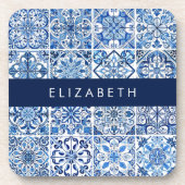 Mittelmeer-Fliesen, Portugal, Azulejo, Ihr Name Getränkeuntersetzer (Vorderseite)