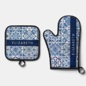 Mittelmeer-Fliesen, Portugal, Azulejo, Ihr Name Ofenhandschuh & Topflappen-Set (Vorderseite)